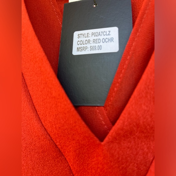 DKNY fire-red/orange sleeveless double V-neck blouse, sheer hemline, NWT, Small - Picture 6 of 9